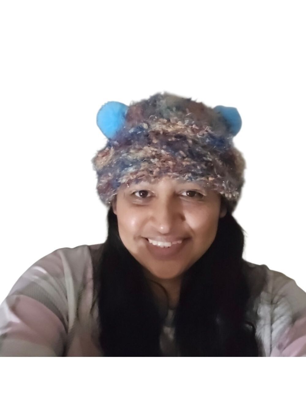 Handmade Silly hat polyester Multicolor 2- blue Pom-pom Hand Knit Crochet beanie